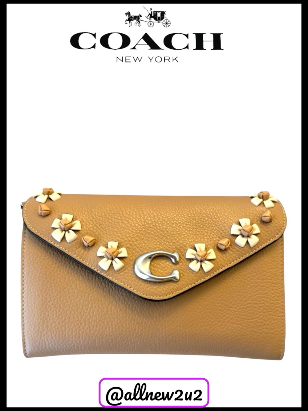 Coach Tammie Clutch Crossbody W / Leather Floral Whipstitched Flap